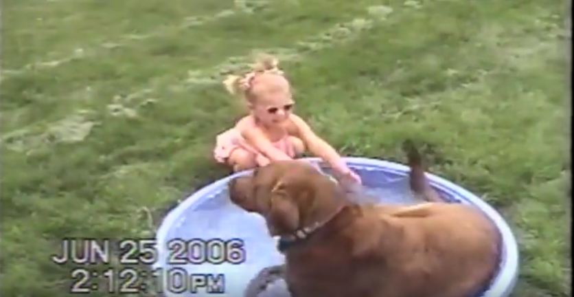 Dog Gets in the way of Little Girl Playing