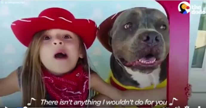 Little Girl Sings To Her Pibble BFF