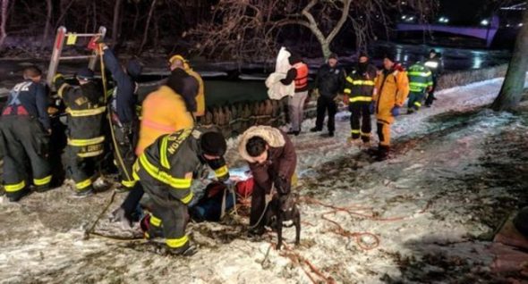 Firefighters Rescue Man Trying To Rescue Dog From Icy River (They Got The Dog, Too!)