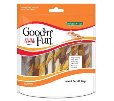 Good’n’Fun Triple Flavored Rawhide Twists Chews for Dogs